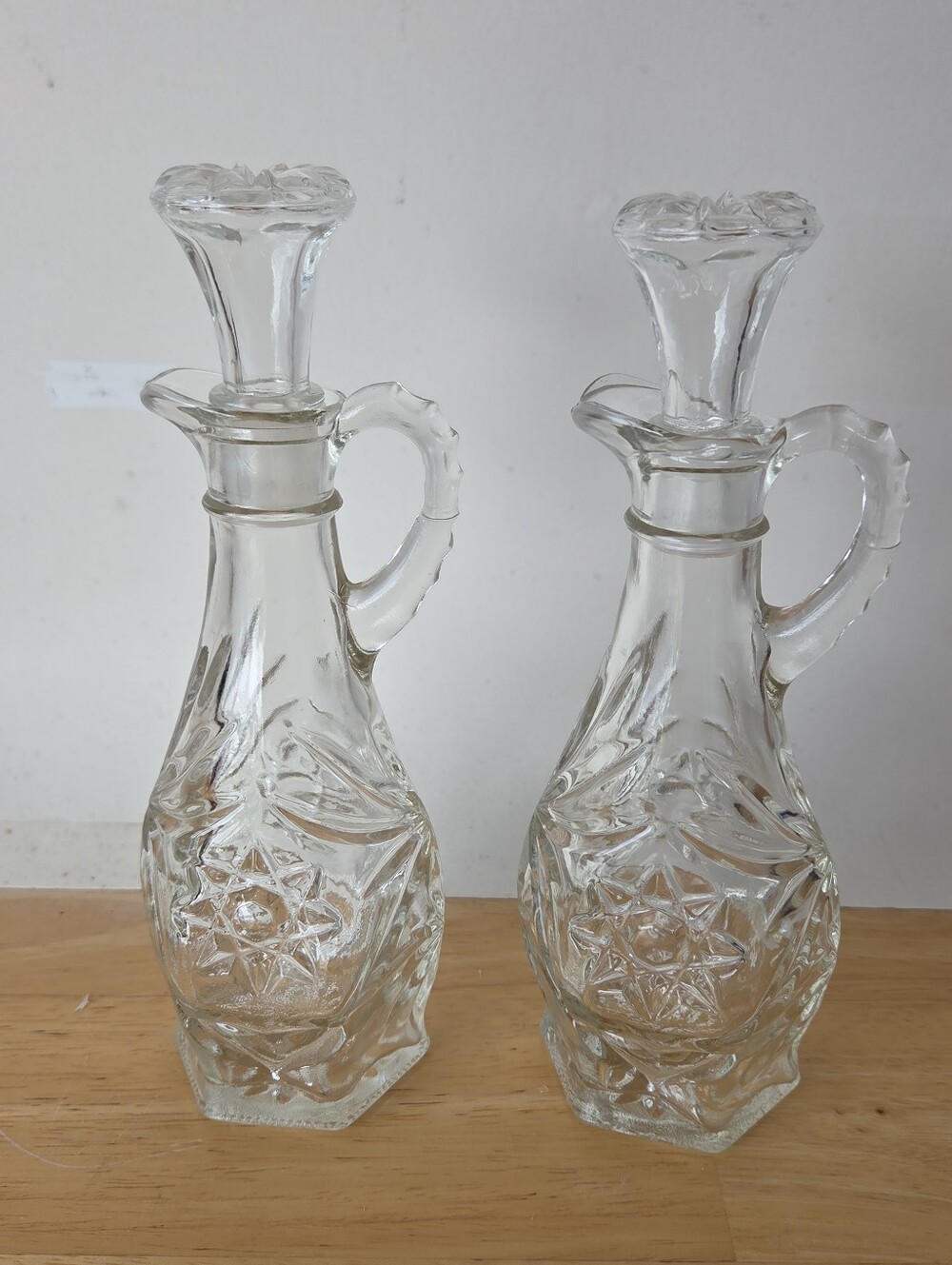 Vintage Anchor Hocking oil and vinegar cruets Early American Prescut Pair